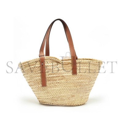LOEWE BROWN NATURAL PALM LEAF AND LEATHER MEDIUM BASKET TOTE (44*26*13.5cm) 
